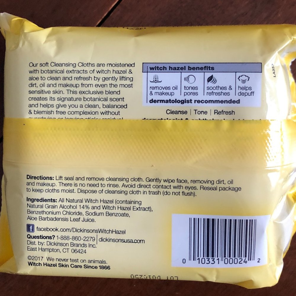 Dickinson's Original Witch Hazel Daily Cleansing Cloths, 8, 24 Cloths/Package - Picture 3 of 3